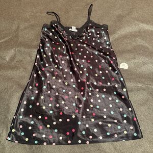 Maidenform Womens Sleepwear L Large Black Polka Dots Lace V Neck Intimates